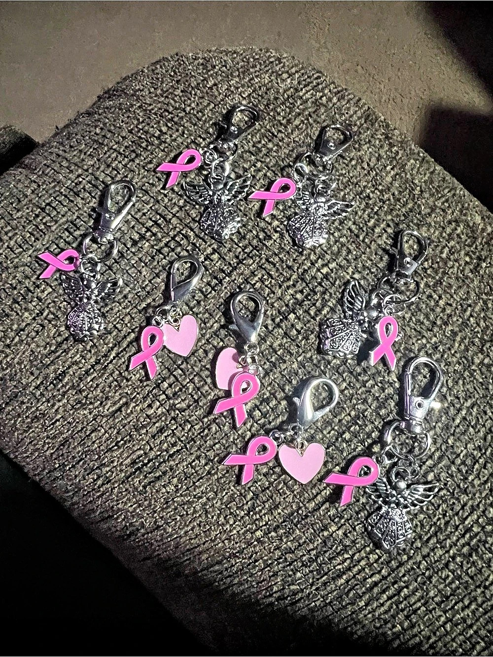 Pink Ribbon Charm Clips in Silver & Pink M89